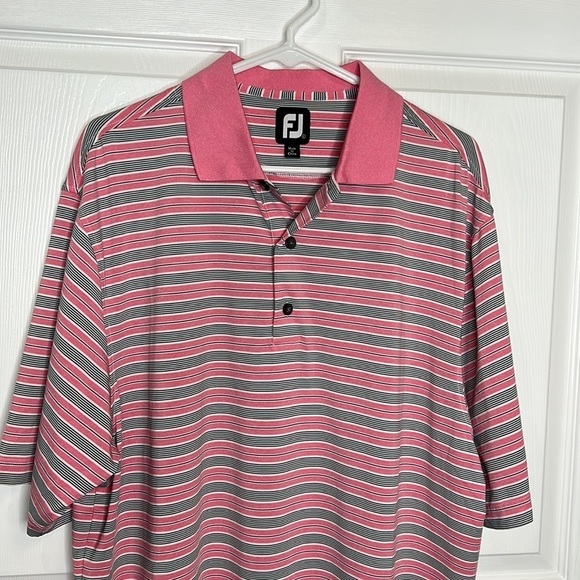 Footjoy Shirt Men's Large Pink Striped Short Sleeve Polo Golf Shirt - Picture 3 of 6